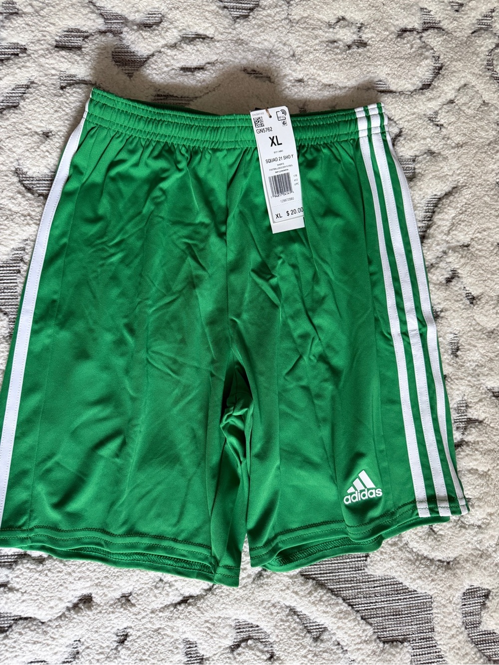 New NWT Adidas Boy’s XL (15/16) Green Athletic Shorts with White Stripes